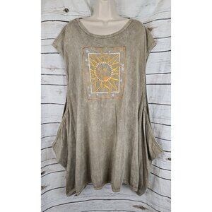 Liz & Jane Tunic Top Dress OS Lagenlook Embroidered Sun Brown 100% Cotton USA